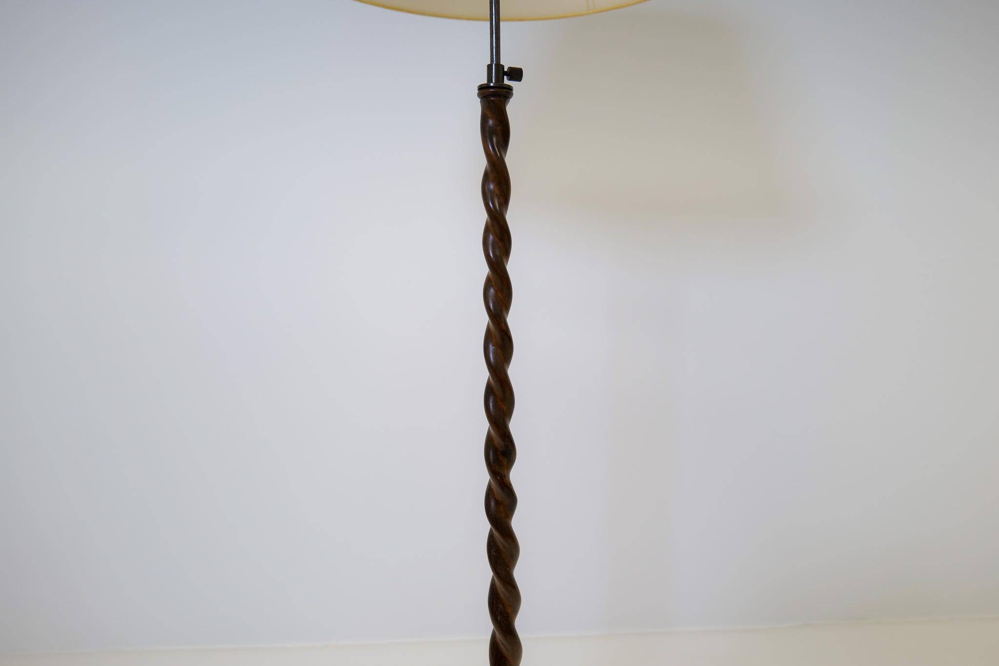 Organic whirlwind floor lamp in stained birch, Art Deco, Sweden, 1940s.