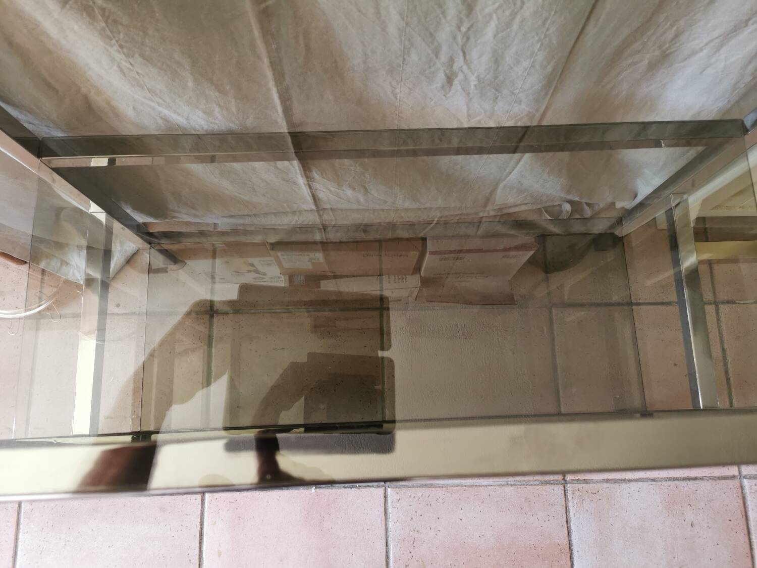 Étagère vintage métal chromé et verre fumé