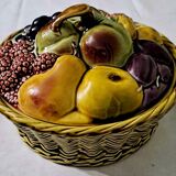 Sarreguemines Majolica slip lidded basket