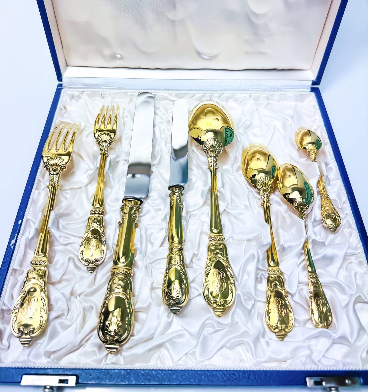 Prestige case for Odiot cutlery, solid silver and gold
