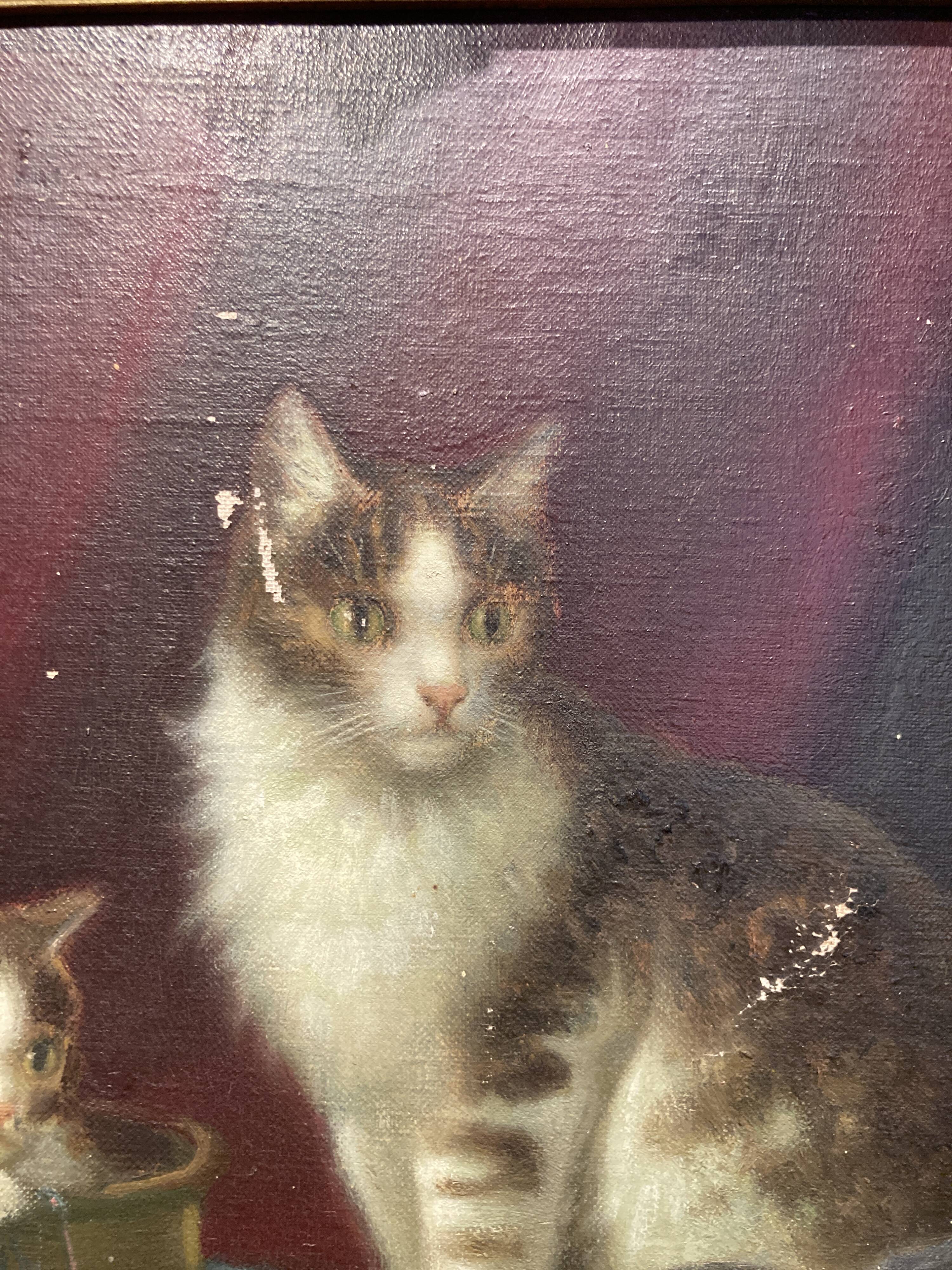 Oil on canvas depicting cats