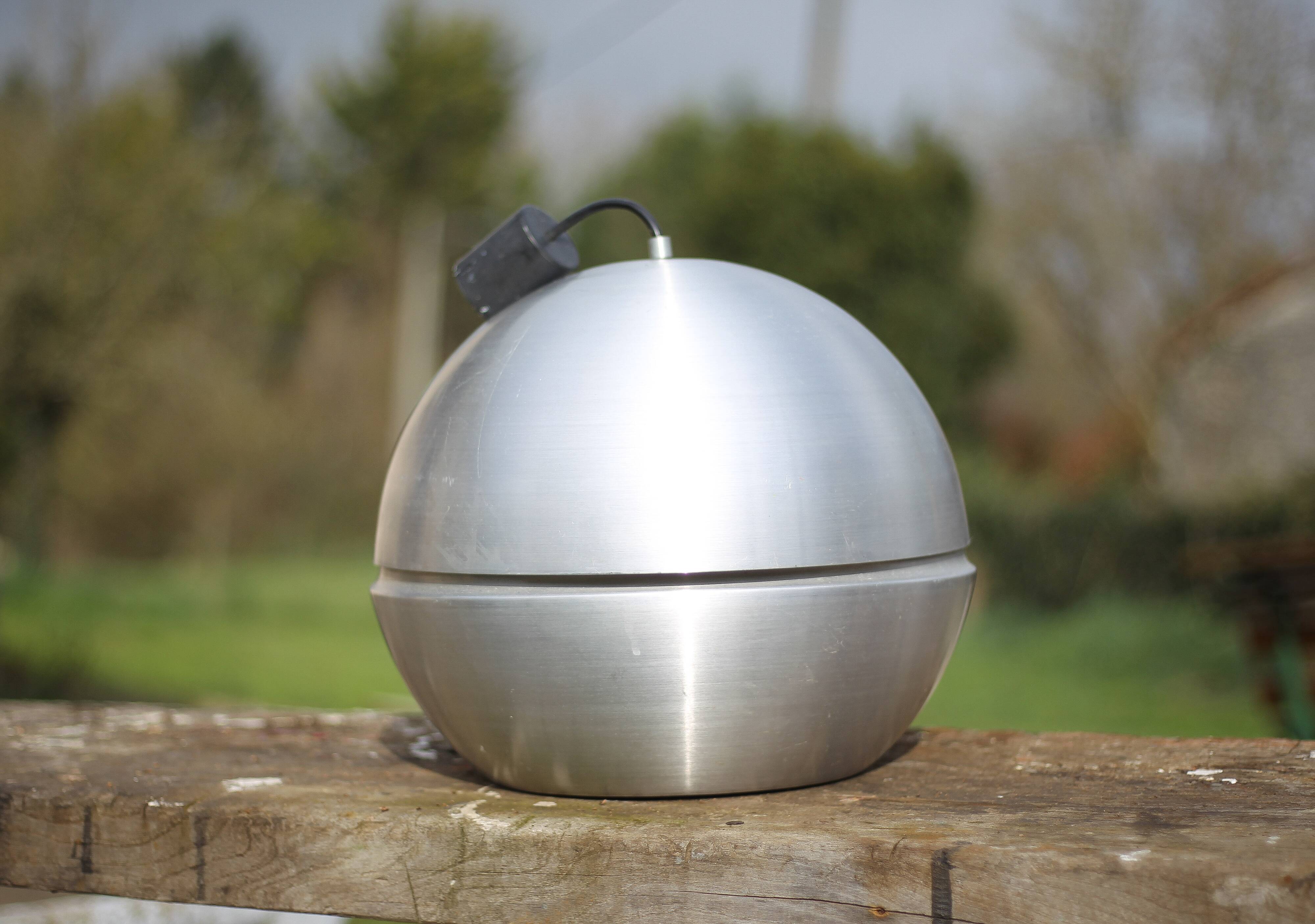 Space age aluminum pendant light, vintage ceiling lamp, ball lamp