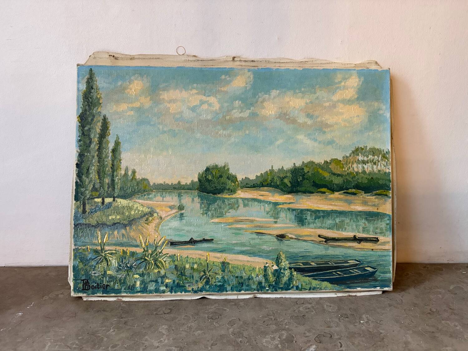 Boats by the water, oil on canvas signed