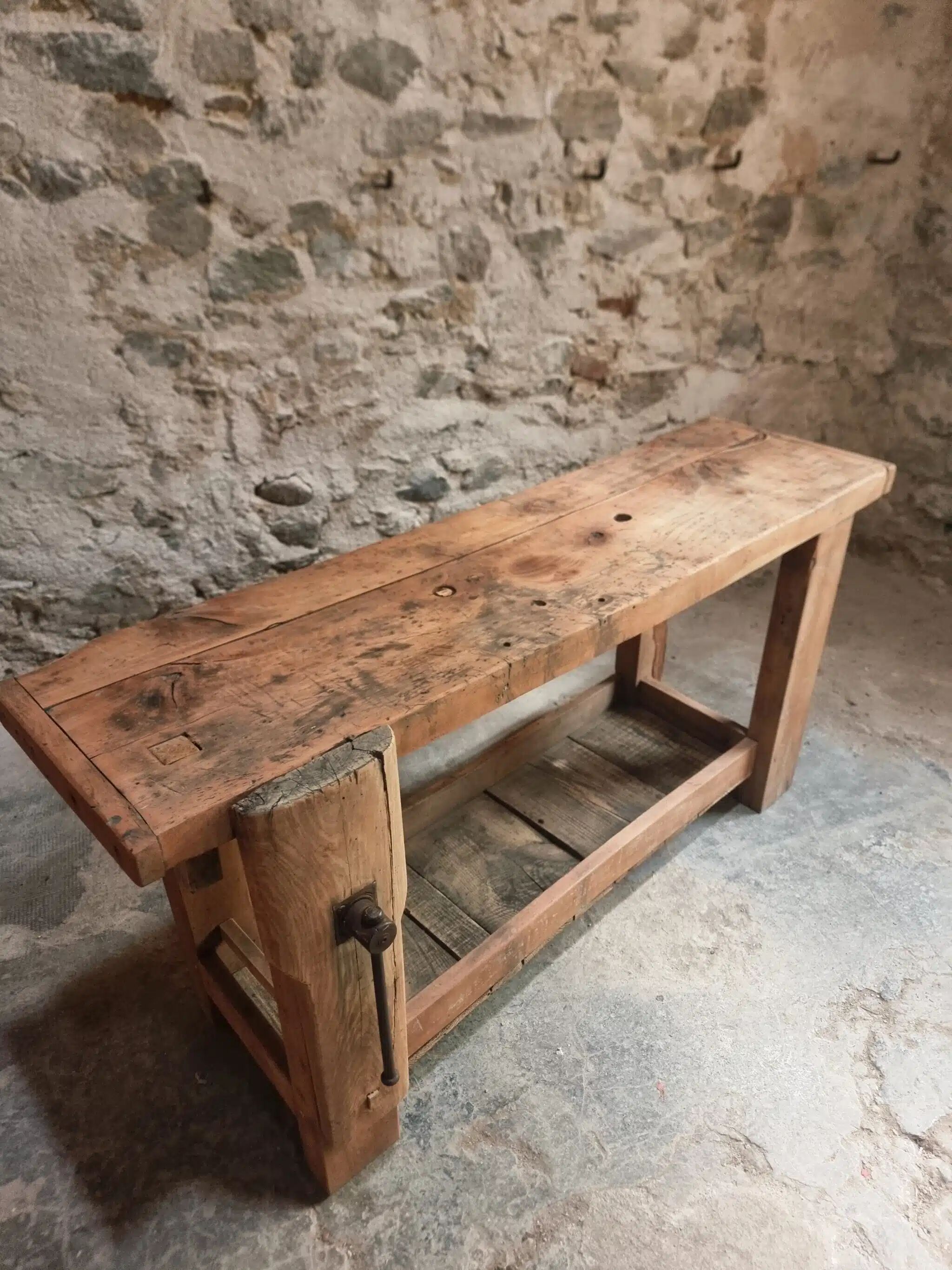 Rustic old workbench, carpenter's bench, console, washbasin unit, around 1900.