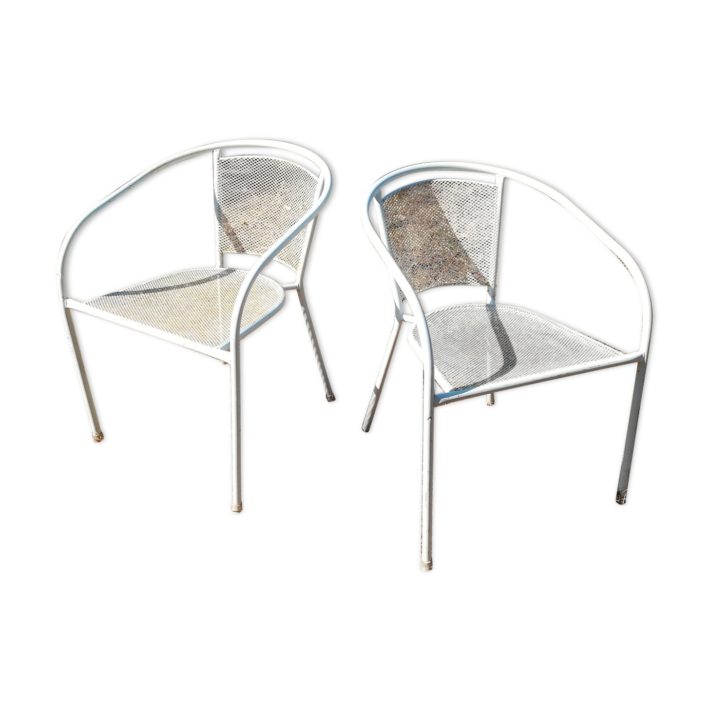 Pair of vintage white metal terrace armchairs