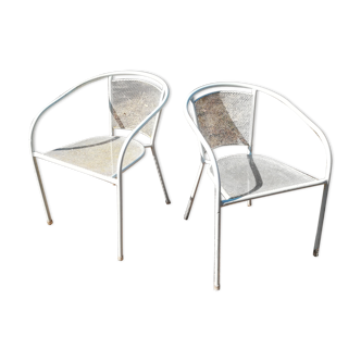 Paire de fauteuils vintage de terrasse en métal blanc