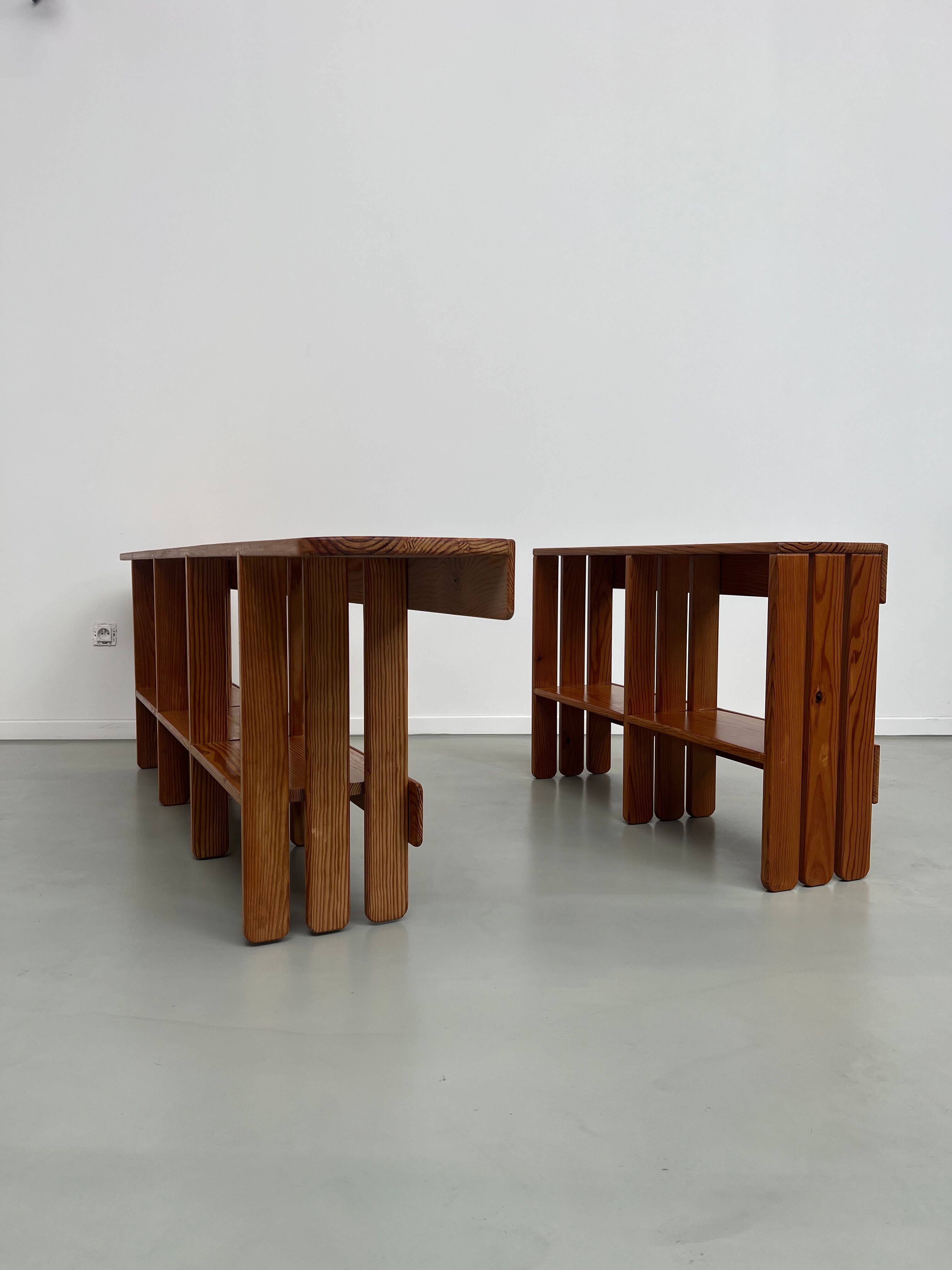 Pair of modernist pine wall shelves, circa 1970