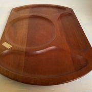 Pair of wooden snack meal trays with compartments.