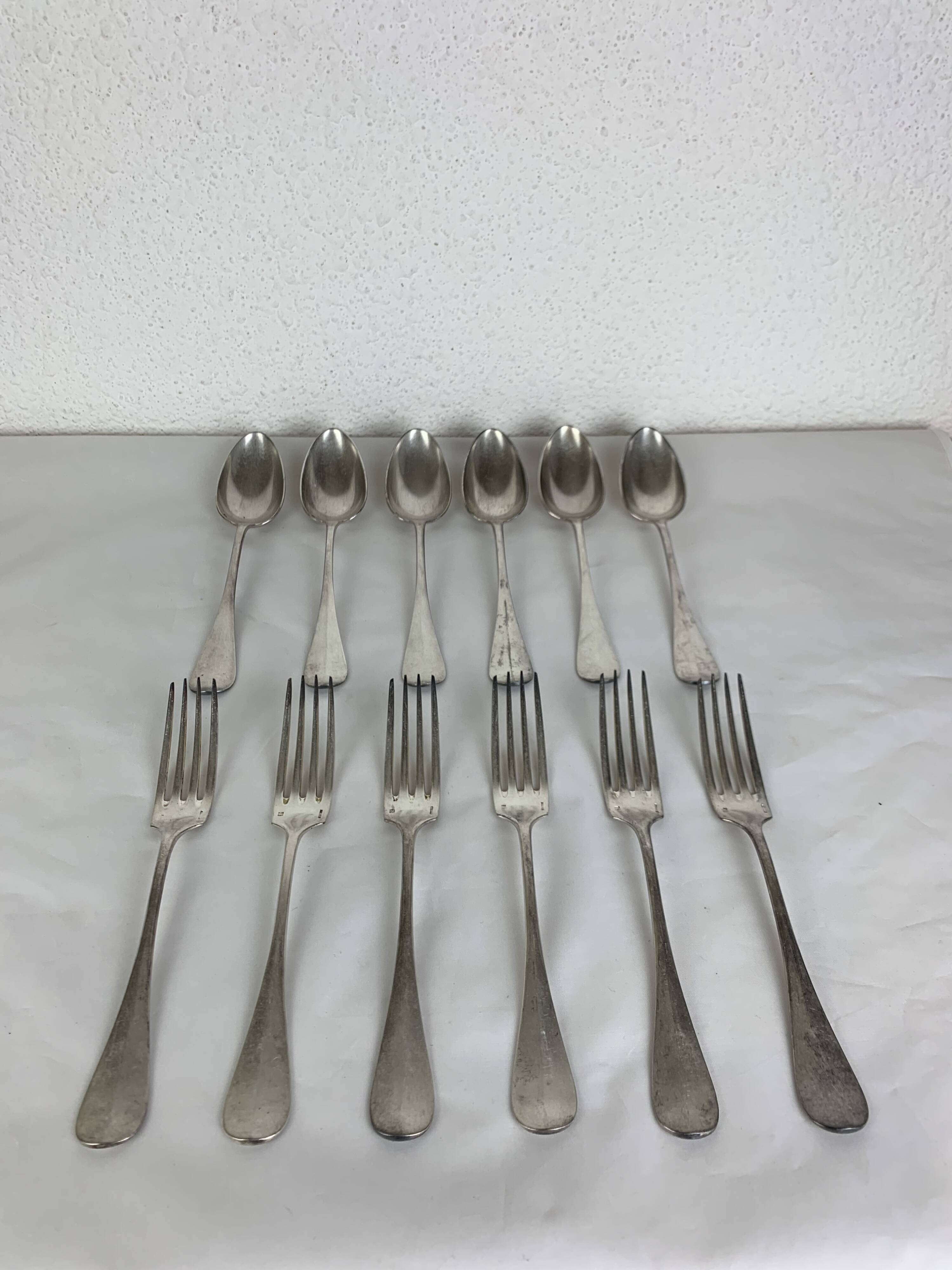 6 forks & 6 spoons Christofle Baguette Fidelio model silver metal