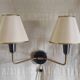 Double light wall sconces in gilded brass and gun barrel - 1950s/60s