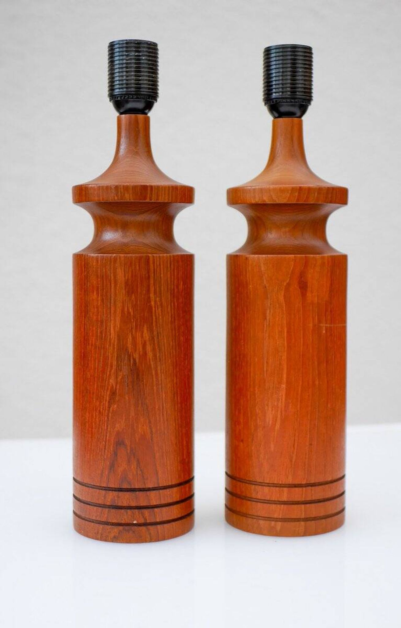 Large mid-century modern Danish teak table lamps, set of 2