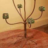 Grand chandelier design 6 branches en fer forgé et verre.