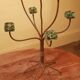 Large designer 6-branched candlestick in wrought iron and glass.