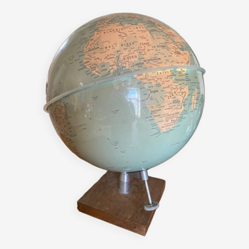 Globe Vintage avec Support en Bois des Années 40-50