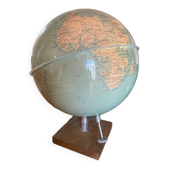 Globe Vintage avec Support en Bois des Années 40-50