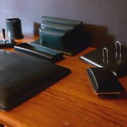 Vintage 7 Piece Office Set from the 50s in Green Leather "Le Tanneur".