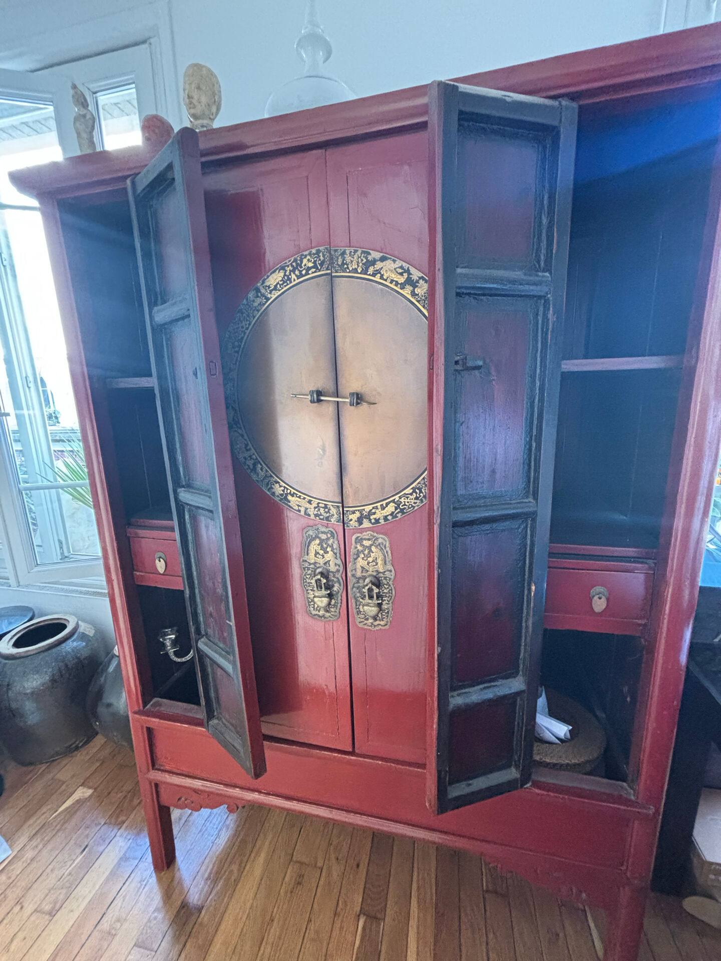 19th-century lacquered Chinese wedding armoire