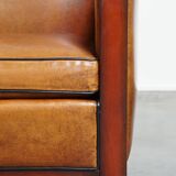 Beautiful, cognac-colored, sheep leather Art Deco design armchair in good condition