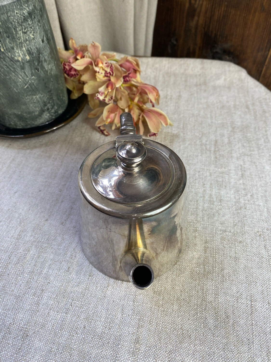 Silver-plated metal teapot, France, Art Deco