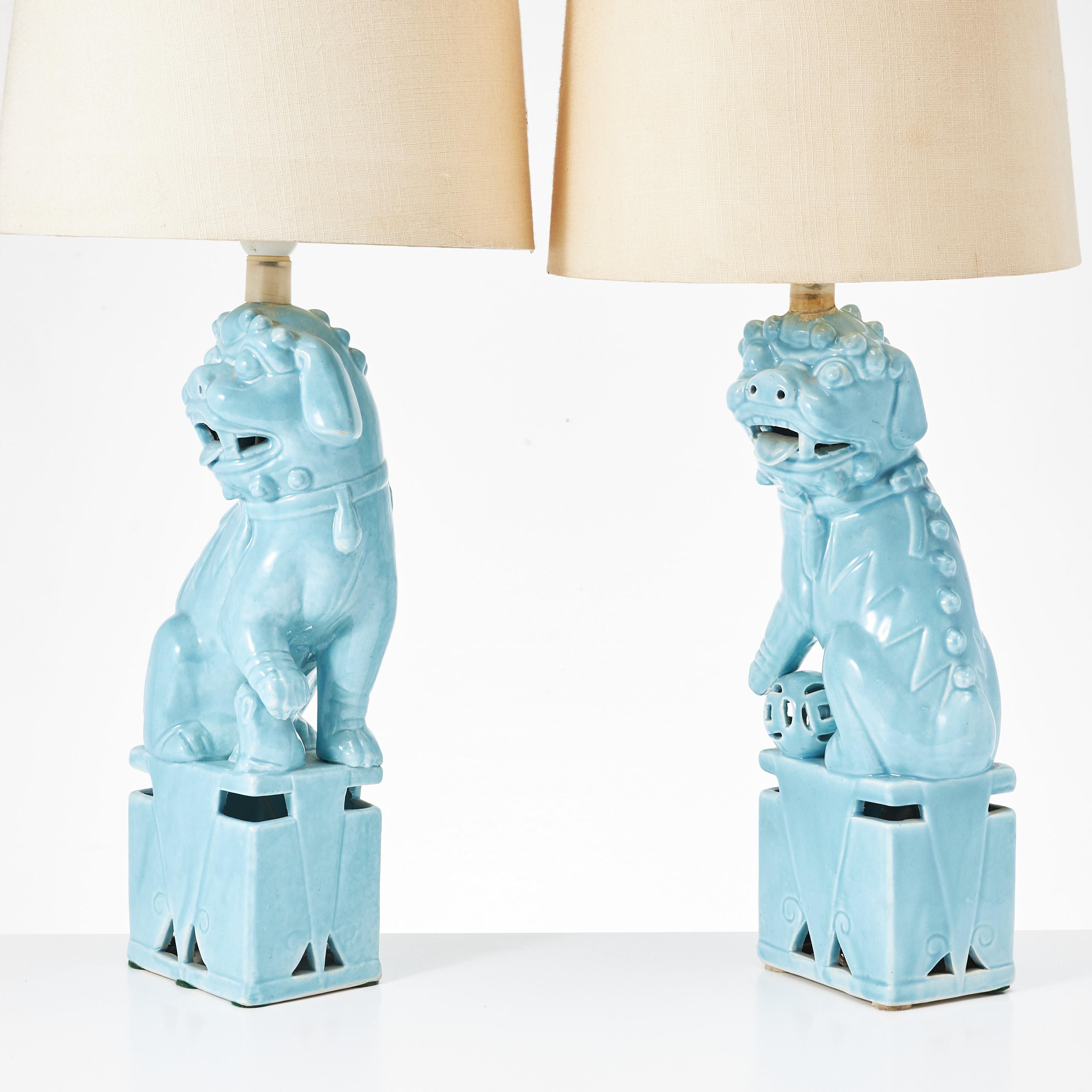 The William Billy Haines style Chinese Fu Dog table lamps circa 1970.