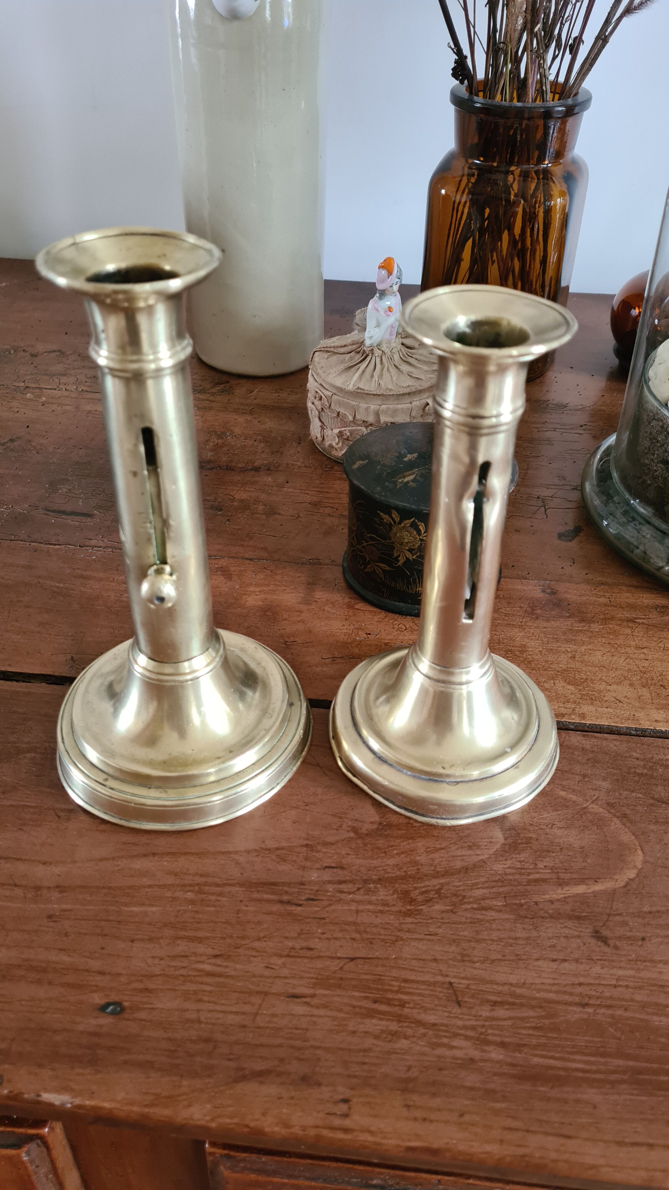 Pair of brass candle holders