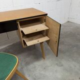 Baumann desk and chair, 1960s, Formica, wood and black, green seat