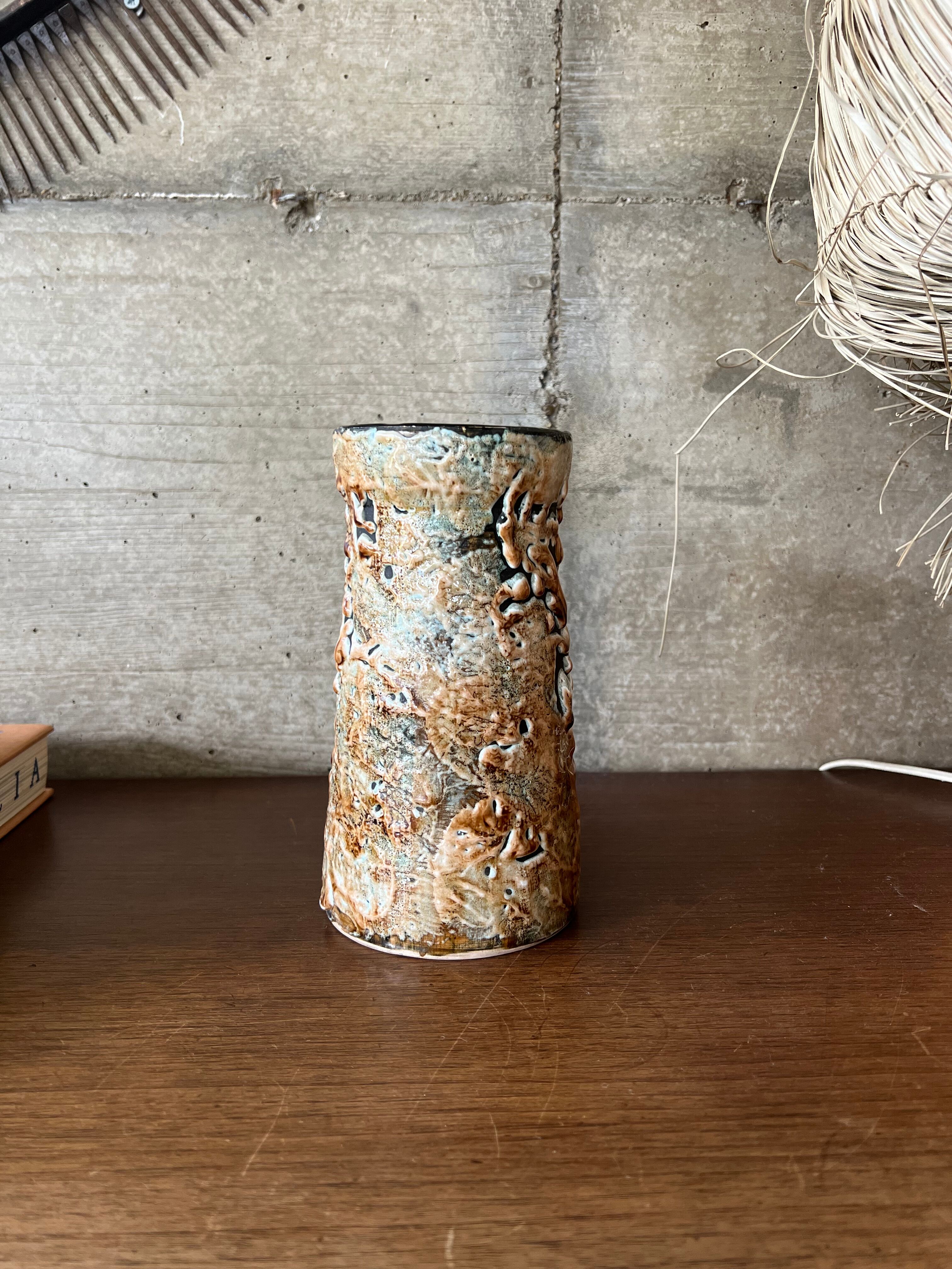 Glazed cylindrical stoneware vase