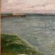 Huile sur carton "Le Croisic jetée en bord de mer", début XXe