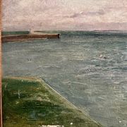 Huile sur carton "Le Croisic jetée en bord de mer", début XXe