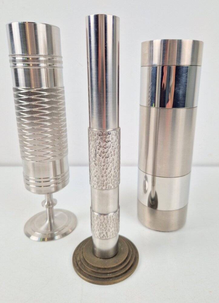 Brutalist Sculptural Metal and Brass Vases from BMF, Germany, 1960s, Set of 3