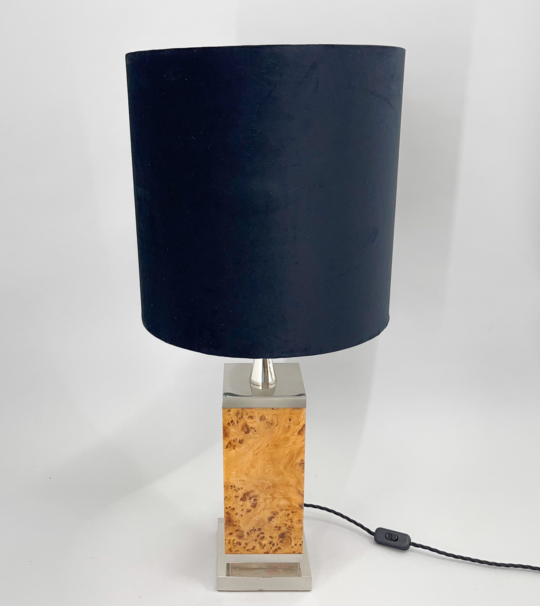 Art Deco Chrome & Wood Table Lamp, Czechoslovakia, Restored