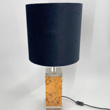 Art Deco Chrome & Wood Table Lamp, Czechoslovakia, Restored