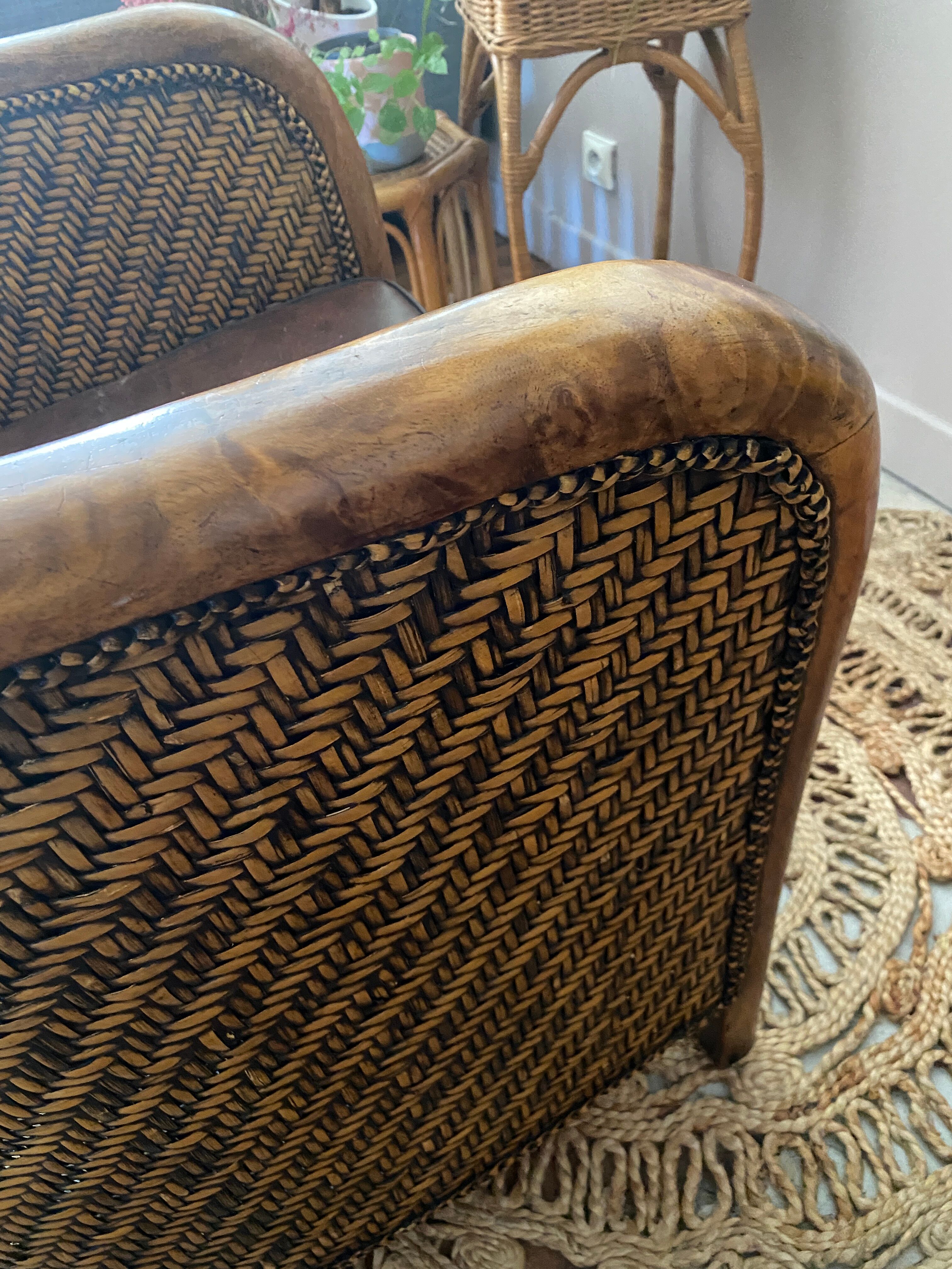 Fauteuil en rotin tressé vintage