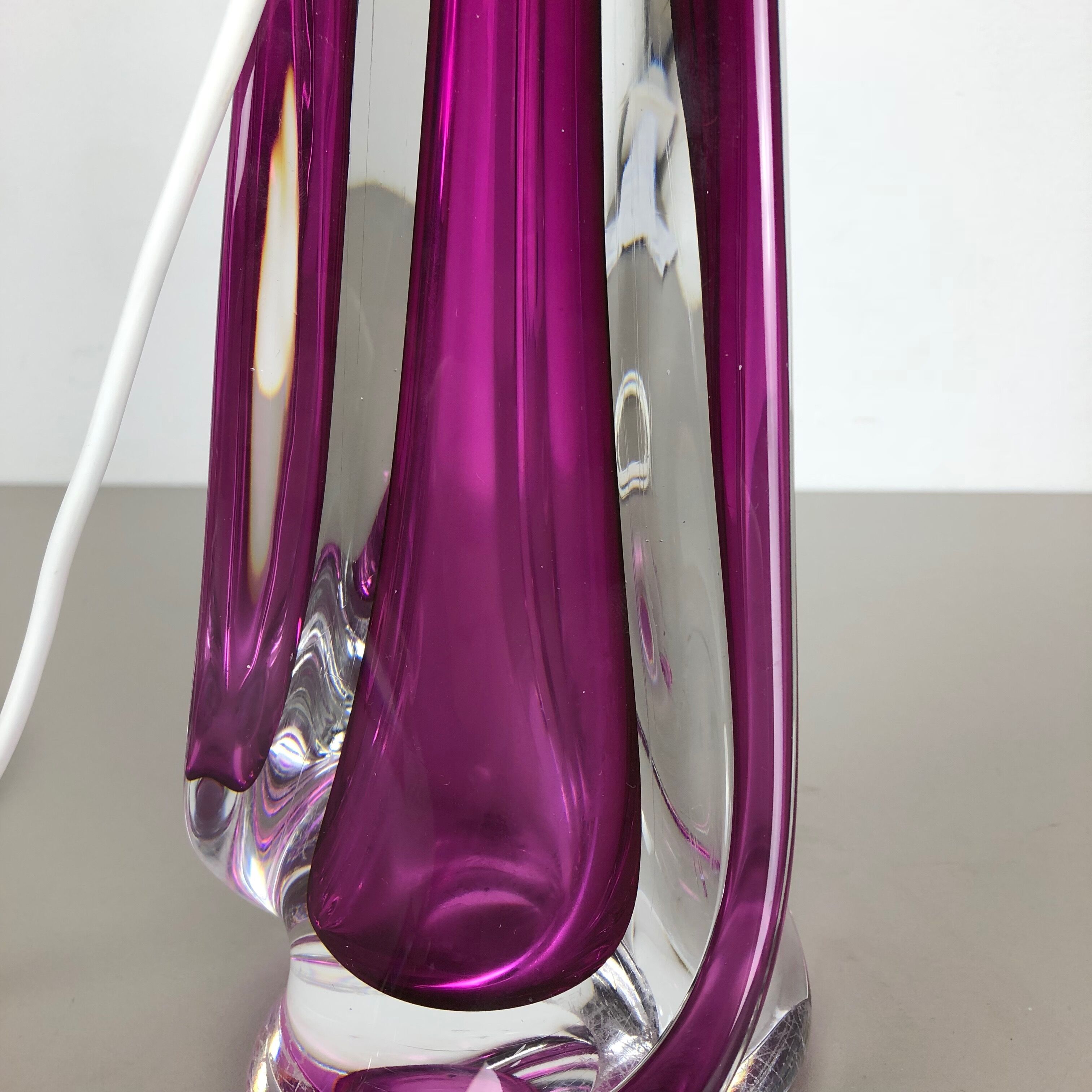 Large Crystal Glass "Pink" Table Light by Val Saint Lambert, Belgium, 1960s