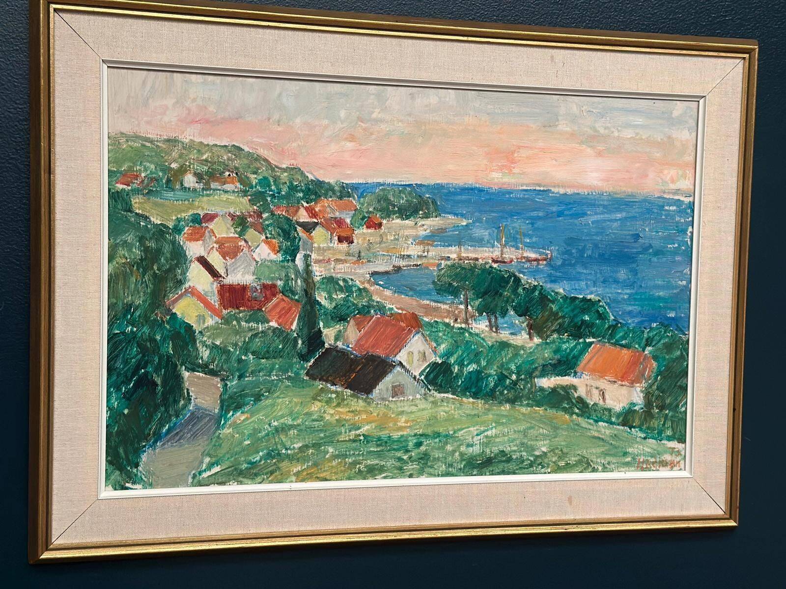 Huile sur panneau originale suédoise – « Côte » par Jon Hedman datée de 73 – Vintage et encadrée – 70 × 51 cm (27,6" × 20,1")