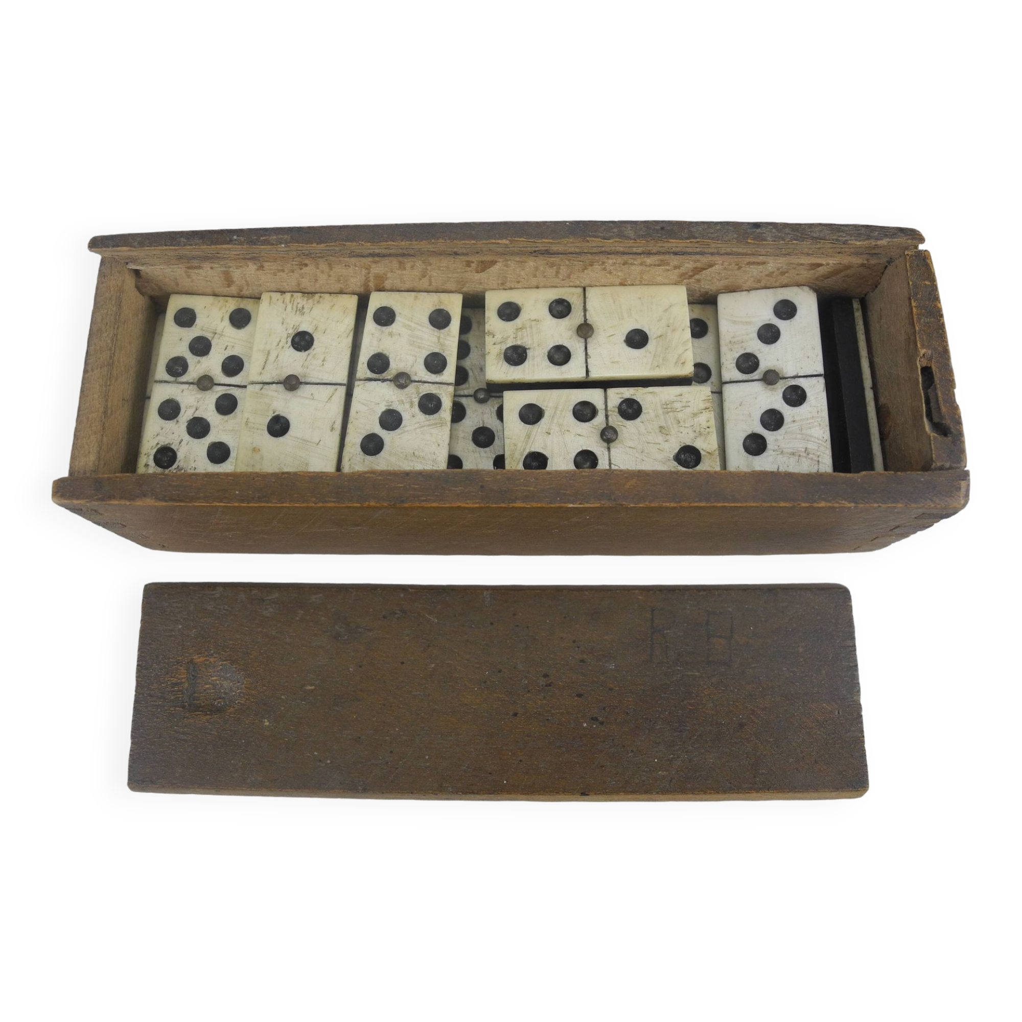 Old game 28 dominoes bone wood ebony antique french dominoes game