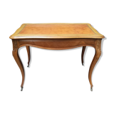 Louis XV style flat desk in walnut and leather
