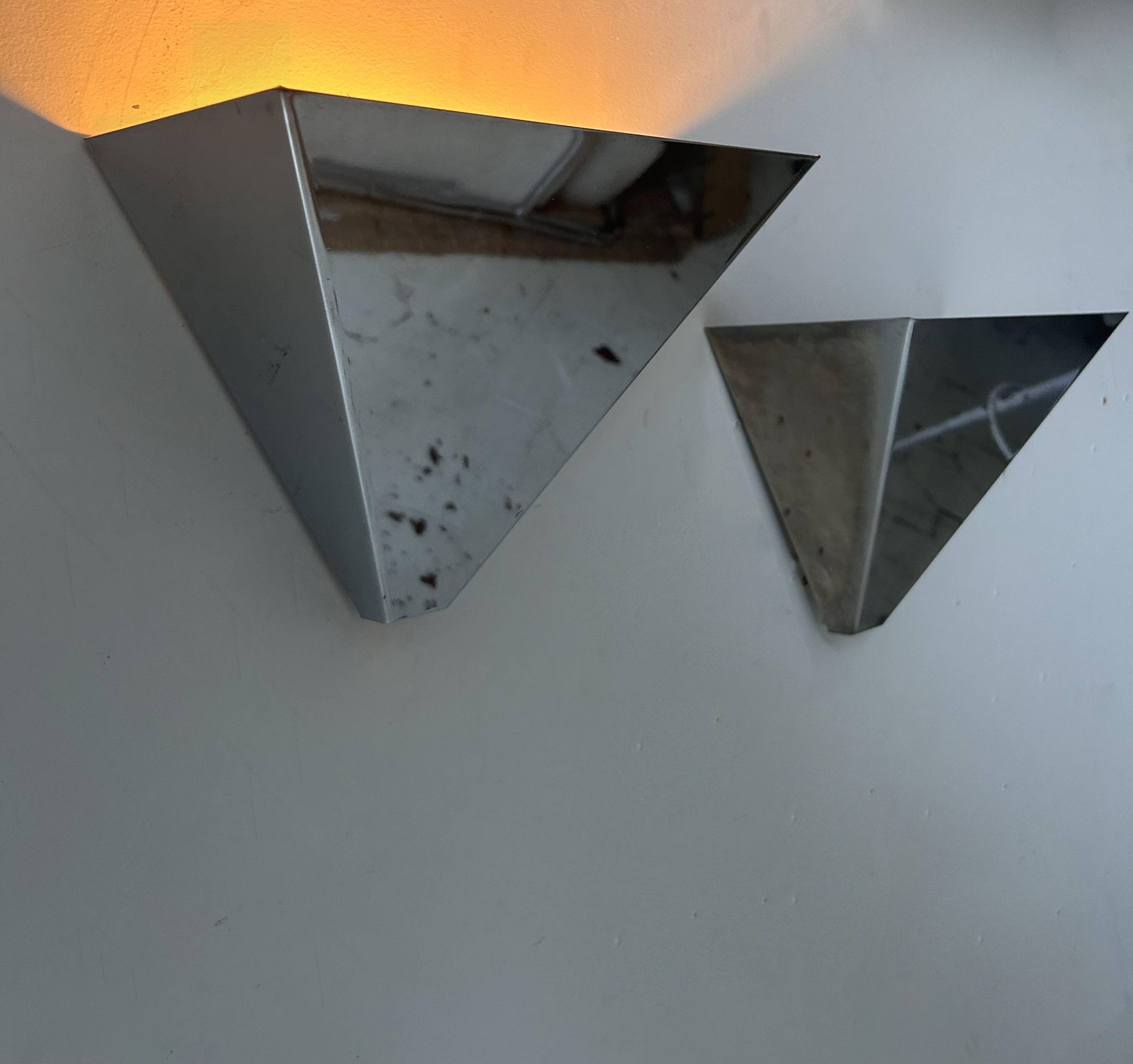 Pair of vintage conical wall lights, chrome metal, Sweden 1970s