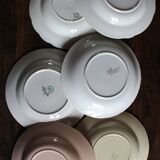 6 mismatched deep plates in floral colours from Digoin, Sarreguemines, Gien.