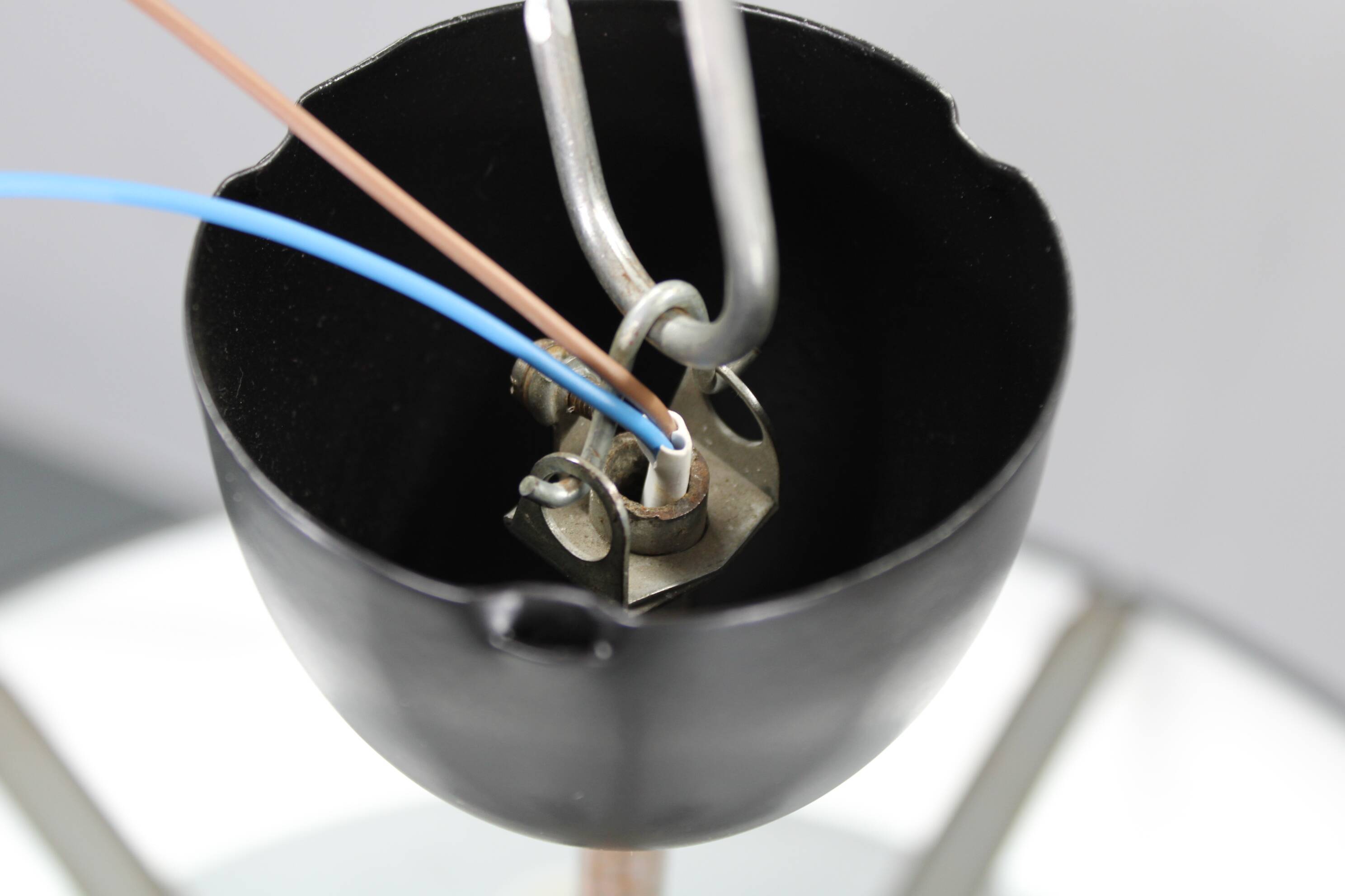 1940s Josef Hůrka for Napako Bauhaus UFO pendant light, metal & glass, restored