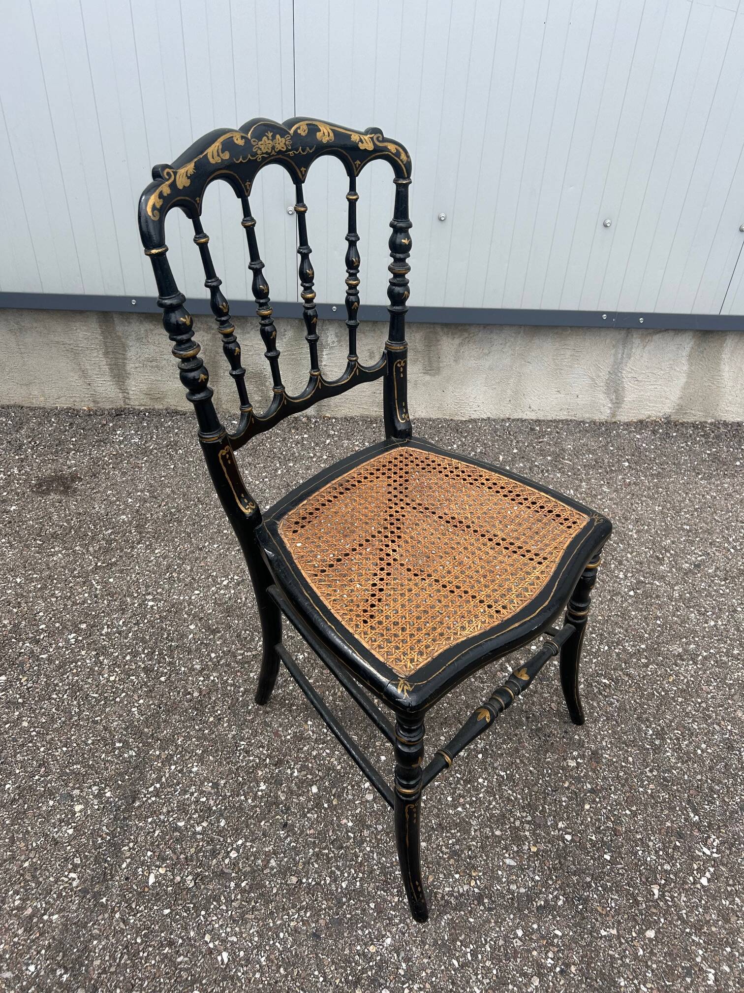 Napoleon III chair in blackened wood and cane