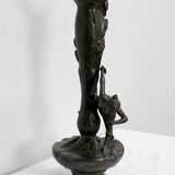 Pewter vase, "Young woman picking a water lily", signed P. Jean, Art Nouveau early twentieth century