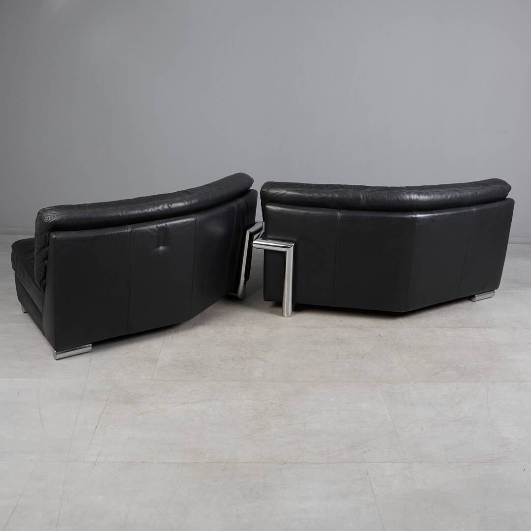 Artanova — “Medea” Modular Corner Sofa (2 Modules) — Black Leather — 1990s