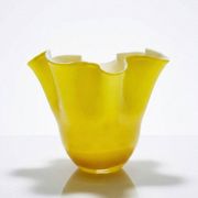 Fazzoletto vase in blown Italian glass, yellow opaline lined, Murano 1960-70.