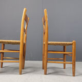 Mid-century oak and wicker dining chairs, set of 4 - 1970s