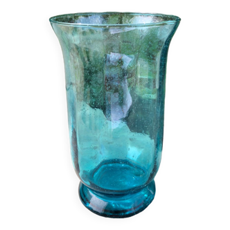 Biot vase in blue bubbled glass
