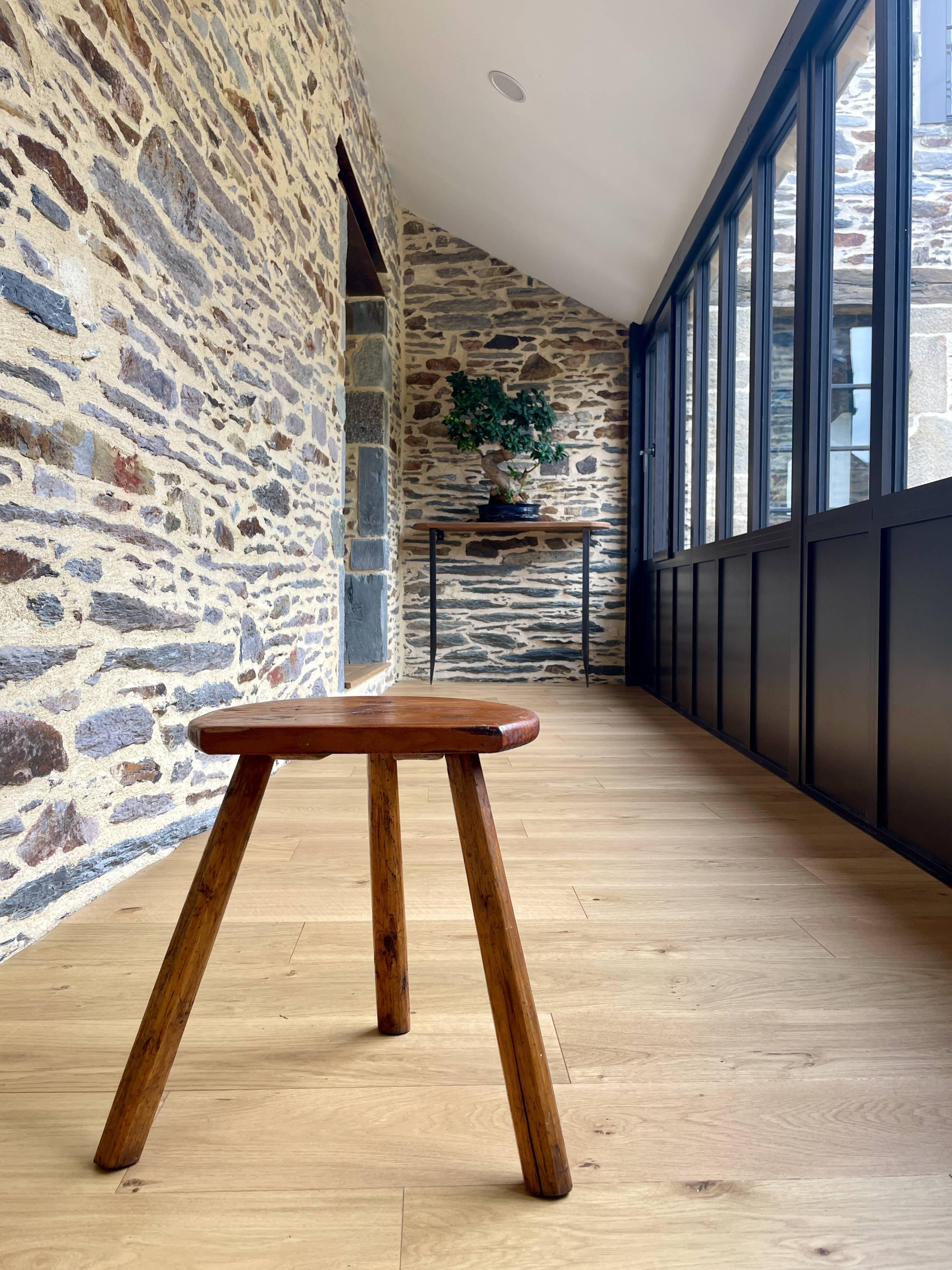 Old wooden farm stool