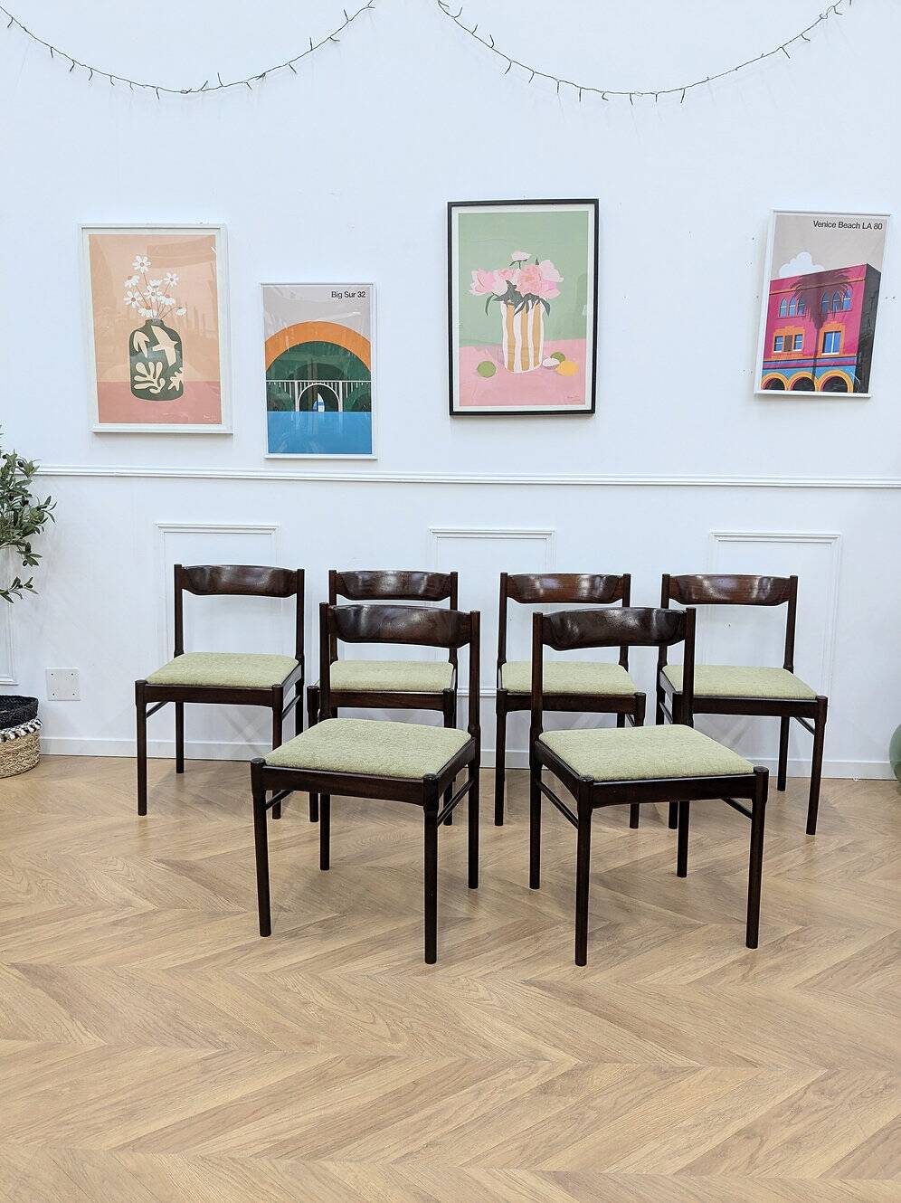 6 chaises scandinaves vertes vintage