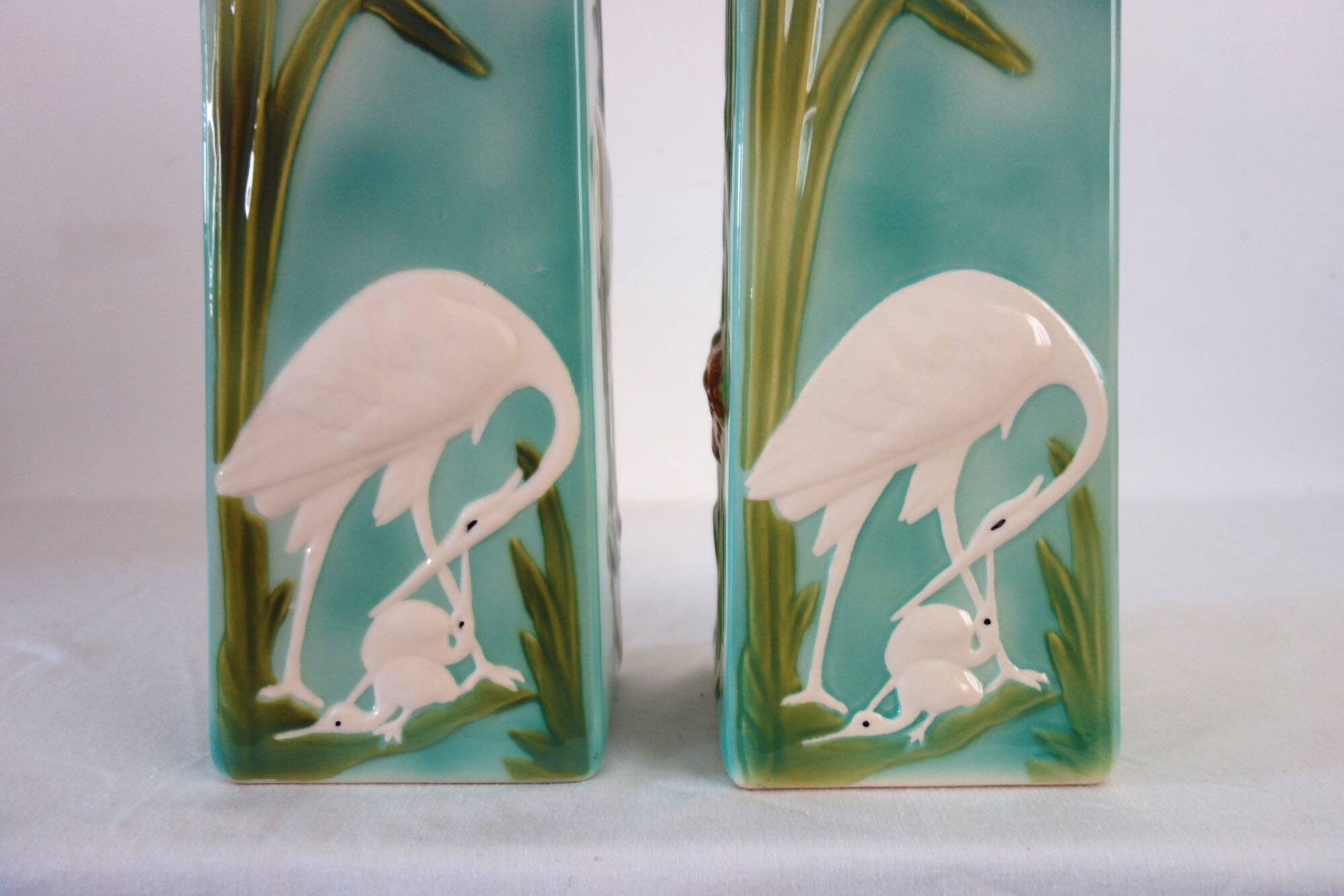 Pair of Saint Clement barbotine vases H 39cm circa 1900