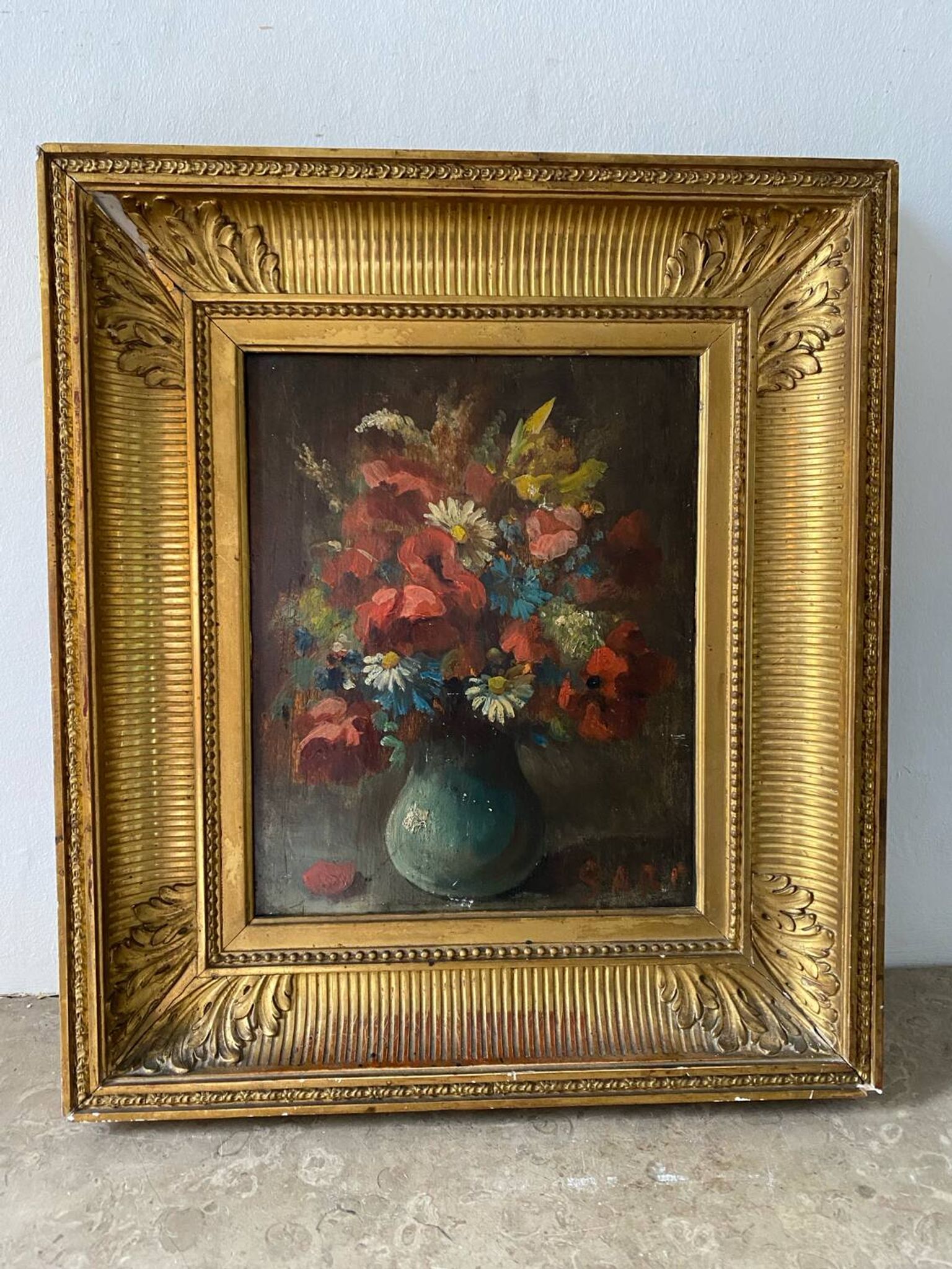 Bouquet of flowers from the 19th century signed